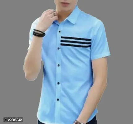 Elegant Cotton Sky Blue Short Sleeve Casual Shirt For Men