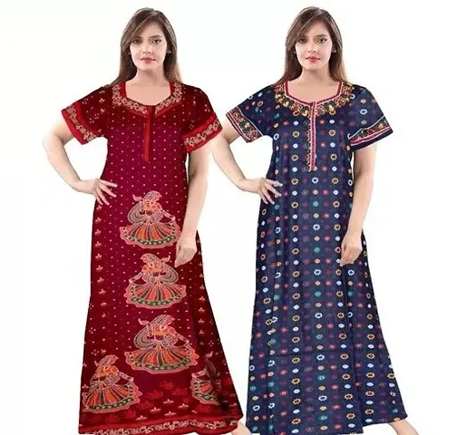 Lorina Women's Pure Cotton Gujri Printed Attractive Maxi Nightdresses ( Combo Pack of 2 PCs.)