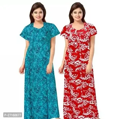 Fancy Multicoloured Cotton Nighty For Women Pack Of 2-thumb0