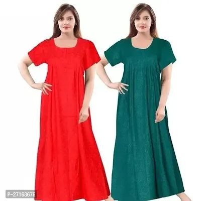 Fancy Multicoloured Cotton Nighty For Women Pack Of 2-thumb0