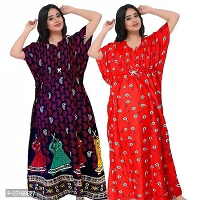 Fancy Multicoloured Cotton Nighty For Women Pack Of 2-thumb0