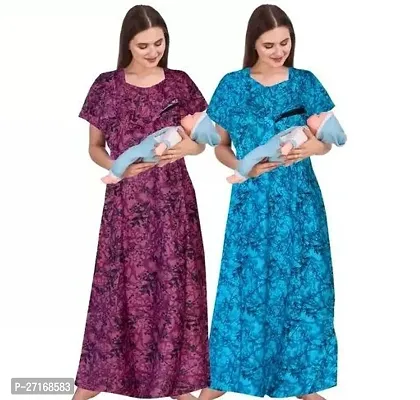 Fancy Multicoloured Cotton Nighty For Women Pack Of 2-thumb0