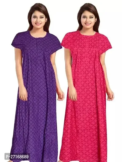 Fancy Multicoloured Cotton Nighty For Women Pack Of 2-thumb0