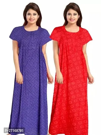 Fancy Multicoloured Cotton Nighty For Women Pack Of 2