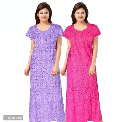 Fancy Multicoloured Cotton Nighty For Women Pack Of 2-thumb0