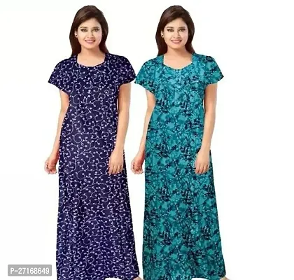 Fancy Multicoloured Cotton Nighty For Women Pack Of 2