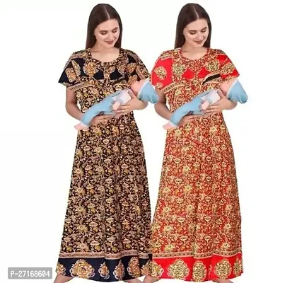 Fancy Multicoloured Cotton Nighty For Women Pack Of 2