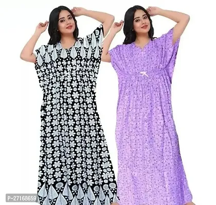 Fancy Multicoloured Cotton Nighty For Women Pack Of 2-thumb0