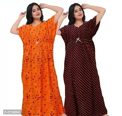 Fancy Multicoloured Cotton Nighty For Women Pack Of 2