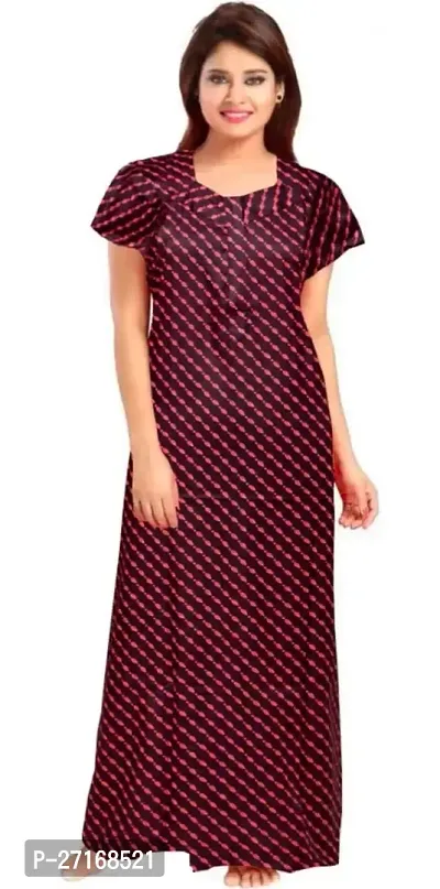 Fancy Maroon Cotton Nighty For Women-thumb0