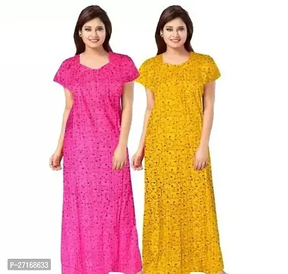 Fancy Multicoloured Cotton Nighty For Women Pack Of 2-thumb0