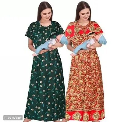 Fancy Multicoloured Cotton Nighty For Women Pack Of 2