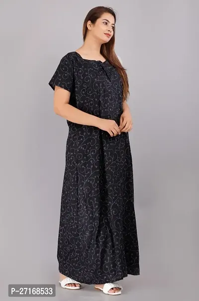 Fancy Black Cotton Nighty For Women