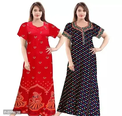 Fancy Multicoloured Cotton Nighty For Women Pack Of 2-thumb0