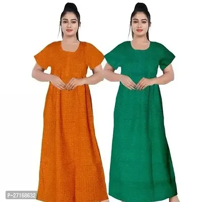 Fancy Multicoloured Cotton Nighty For Women Pack Of 2-thumb0