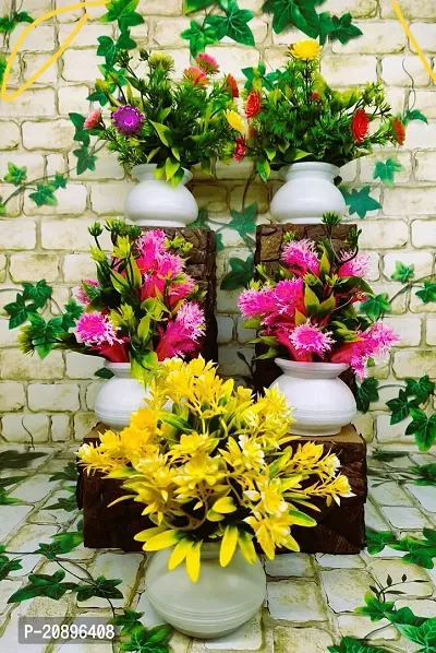 Artificial Flower Multicolor With Pot For Home ,Office And Garden Decor Pack of 5