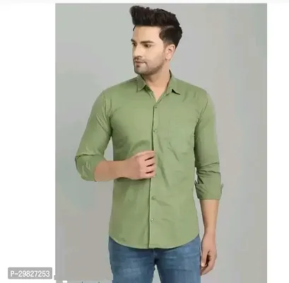 Stylish Olive Cotton Blend Solid Casual Shirt For Men-thumb0