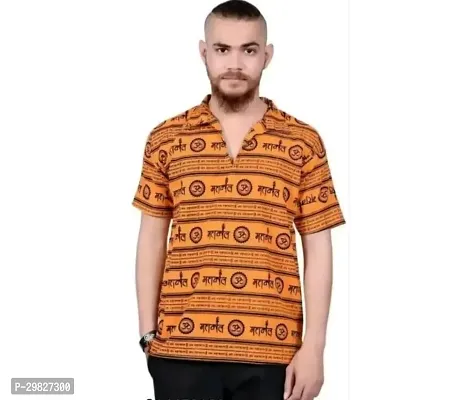 Stylish Orange Cotton Blend Printed Casual Shirt For Men