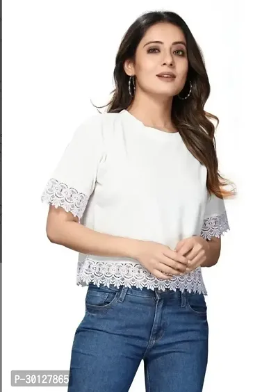 Trendy White Lycra Puff Sleeves Top For Women-thumb0