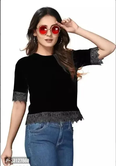 Trendy Black Lycra Puff Sleeves Top For Women