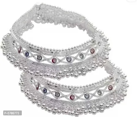 White India Wedding Bridal Heavy Broad Multicolored Stones Studded Screw Style Anklet/Pajeb/Payal for Women and Girls-thumb0