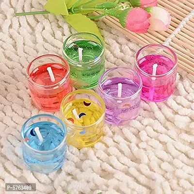 oberlo Mini Multicolor Glass Gel Candle for Home, Office, Diwali All Kind of Festival Decoration in Glossy Multicolor (Set of 6, Size- 2.5x2.5 cm)