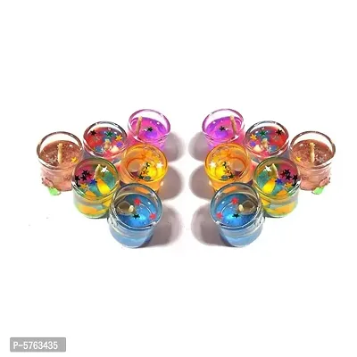oberlo  Multicolor Mini Jelly/Gel Glass Candles for Occasions Like Birthday, Ganesh Chaturthi, Navaratri, Diwali (Set of 12 Pieces in Multicolor)