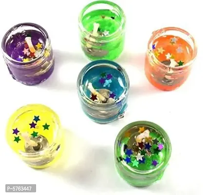 oberlo Small Multicolor Smokeless Decorative Mini Cute Little Glass Jelly/Gel Candles for Home Decor Diwali Decoration, Spa, Birthdays Party, Festivals (Pack of 6)