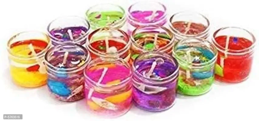 oberlo Colorful Glass Diya Decorative Smokeless Gel Candle in Multicolor for Diwali/Christmas/Birthday/Marriage/Office Decoration (Set of 12, Size-2.5x2.5 cm)