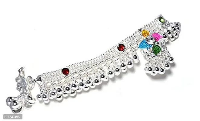 Stylish Silver Plated Brass Thin Anklets Kolusu Payal Ghungroo for Women-thumb0