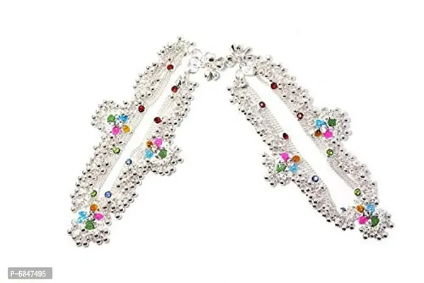 Stylish Silver Plated Brass Thin Anklets Kolusu Payal Ghungroo for Women-thumb2