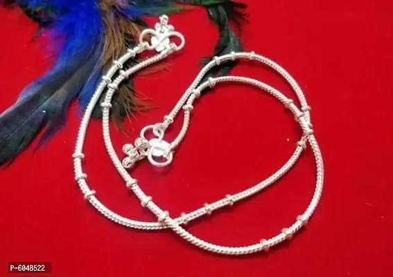 White Silver Plated Brass Stylish Thin Size Anklets Kolusu Payal Ghungroo for Women