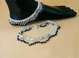 Fashion Royal Diva black Stone Studded Stainless Steel White Metal Traditional Ethnic Payal Leg Chain Anklet for Woman and Girls Stainless Steel Anklet  (Pack of 2)-thumb1
