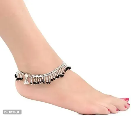 Fashion Royal Diva black Stone Studded Stainless Steel White Metal Traditional Ethnic Payal Leg Chain Anklet for Woman and Girls Stainless Steel Anklet  (Pack of 2)-thumb4