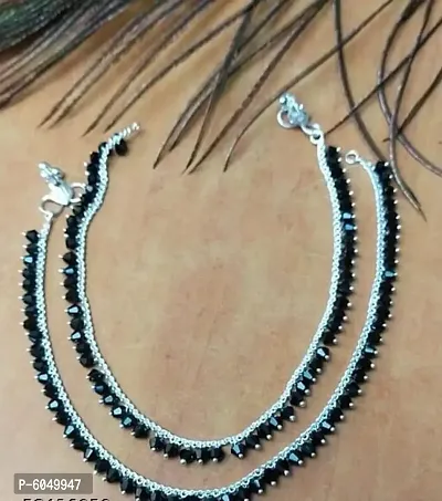 Beads Studded Silver Anklet for Women/Girls hellip;