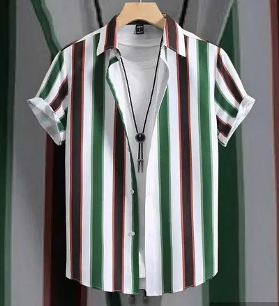 Trendy Striped Regular Fit Short Sleeves Casual Shirt For Men