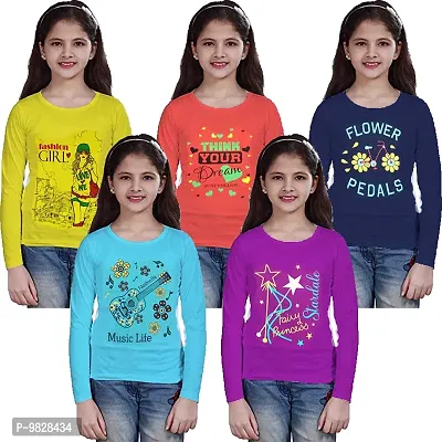 APN Girls Full Sleeve Tshirt Cotton Pack of 5 (3-4 Years) Multicolour