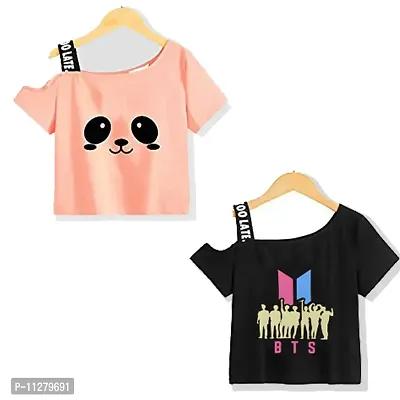 Girl's T-Shirt (CROP-01_Multicolor_10 Years-11 Years)