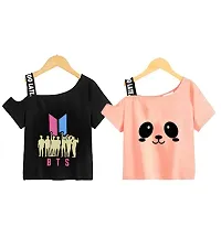 Girl's T-Shirt (CROP-01_Multicolor_10 Years-11 Years)-thumb1