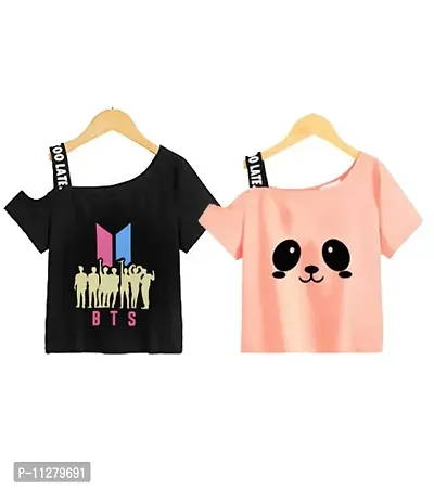 Girl's T-Shirt (CROP-01_Multicolor_10 Years-11 Years)-thumb2