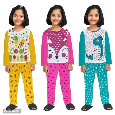 Classic Cotton Printed Top With Bottom Set For Girls , Pack of 3-thumb0