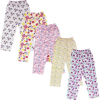 Classic Cotton Printed Trousers for Kids Girls, Pack of 5