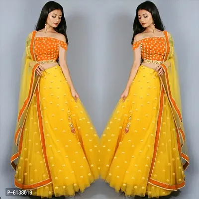 Elegant Orange Net Embroidered Lehenga Choli with Dupata Set For Women
