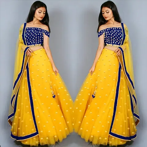 Designer Net Work Yellow Lehanga Choli