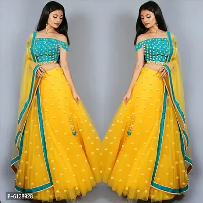 Elegant Turquoise Net Embroidered Lehenga Choli with Dupata Set For Women