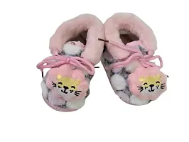 naughty baby Unisex Baby Newborn (Infant Baby) Booties Baby First Walking Soft Fabric Fur Shoes With Anti Slip Sole Toe Multicolor Pack Of 3 (6-9 Months) (Pink)-thumb2