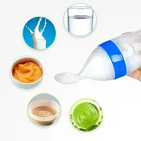 naughty baby 90ML New Born Baby Feeding Bottle and Fruity Nibbler Combo Toddler Safe Silicone Squeeze Feeding Spoon Milk Cereal Bottle Baby Training Feeder (Blue)-thumb1