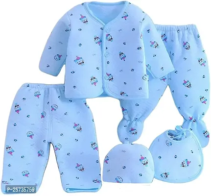naughty babyloom Baby Winter Suit Set 5 Pieces For New Borns (Blue)-thumb0