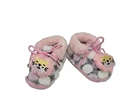 naughty baby Unisex Baby Newborn (Infant Baby) Booties Baby First Walking Soft Fabric Fur Shoes With Anti Slip Sole Toe Multicolor Pack Of 3 (6-9 Months) (Pink)-thumb1