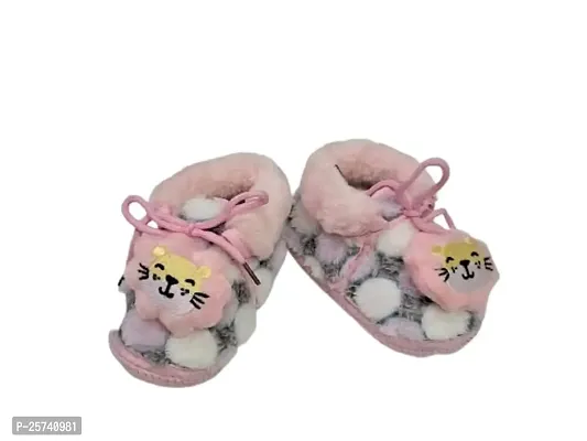 naughty baby Unisex Baby Newborn (Infant Baby) Booties Baby First Walking Soft Fabric Fur Shoes With Anti Slip Sole Toe Multicolor Pack Of 3 (6-9 Months) (Pink)-thumb2